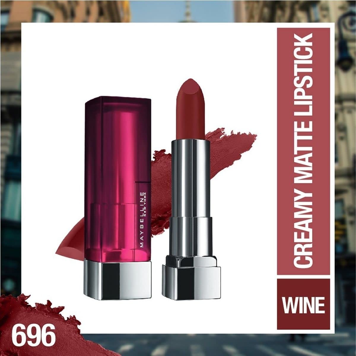 Maybelline New York Matte Lipstick, Intense Colour, Keeps Lips Moisturised, 696 Burgundy Blush, Color Sensational Creamy Matte Lipstick, 3.9g