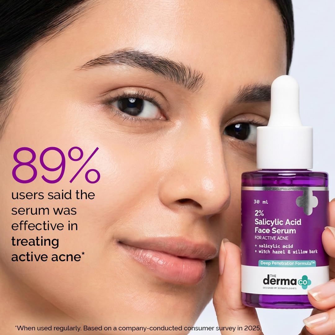 The Derma Co 2% Salicylic Acid Face Serum | Reduces acne & blackheads | Tightens pores | Exfoliates & soothes inflammation | 30 ml