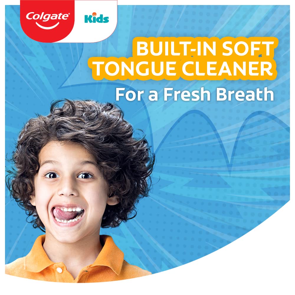 Colgate Kids Batman Manual Toothbrush, Extra-soft Bristles and Built-in Tongue Cleaner, Compact Head and Non-Slip Handle (Pack of 3)