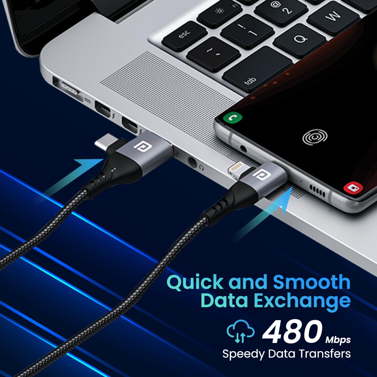 Portronics Konnect 4 IN 1 Unbreakable Nylon Braided Multi Functional Fast Charging Cable with Fast Data Transfer,For All Type C Android Smartphone & Lighting Device etc. - Wireless Accessory from Portronics - Shop in Sri Lanka at Arcade.lk