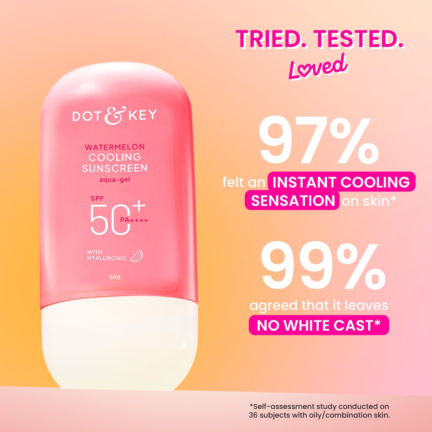 Dot & Key Watermelon Cooling Sunscreen, In-Vivo Tested SPF 50+ PA++++, With New-Age UV Filters, Instantly Cools skin, Controls Excess Oil, Broad Spectrum Protection, No White Cast, No White Cast | 50g | Glammy.lk
