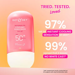 Dot & Key Watermelon Cooling Sunscreen, In-Vivo Tested SPF 50+ PA++++, With New-Age UV Filters, Instantly Cools skin, Controls Excess Oil, Broad Spectrum Protection, No White Cast, No White Cast | 50g | Glammy.lk