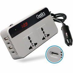 Ceptics 200W Car Laptop Charger/Power Inverter with 2 USB(3.1A Max) + 1 C Type(1 * 18W PD) Smart USB Charging Ports, 12V DC to 220V AC, 2X Universal AC Outlet, Grey