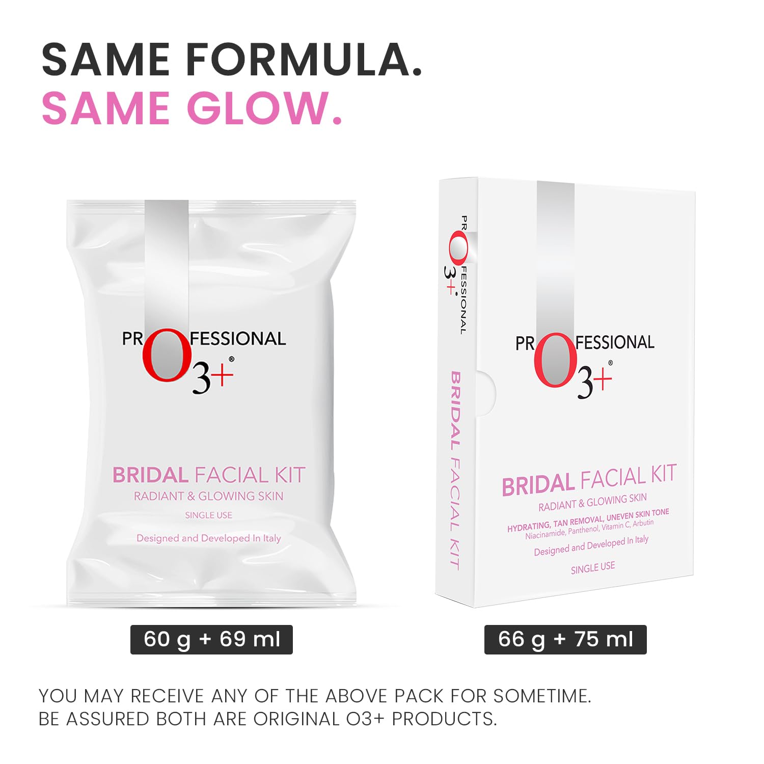 O3+ Bridal Facial Kit for Radiant & Glowing Skin with Hyaluronic Acid, Glycolic Acid and Niacinamide - Ideal for All Skin Types (66g+75ml)