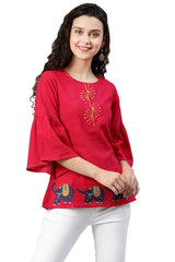 Yash Gallery Women's Cotton Patch Work Straight Top for Women