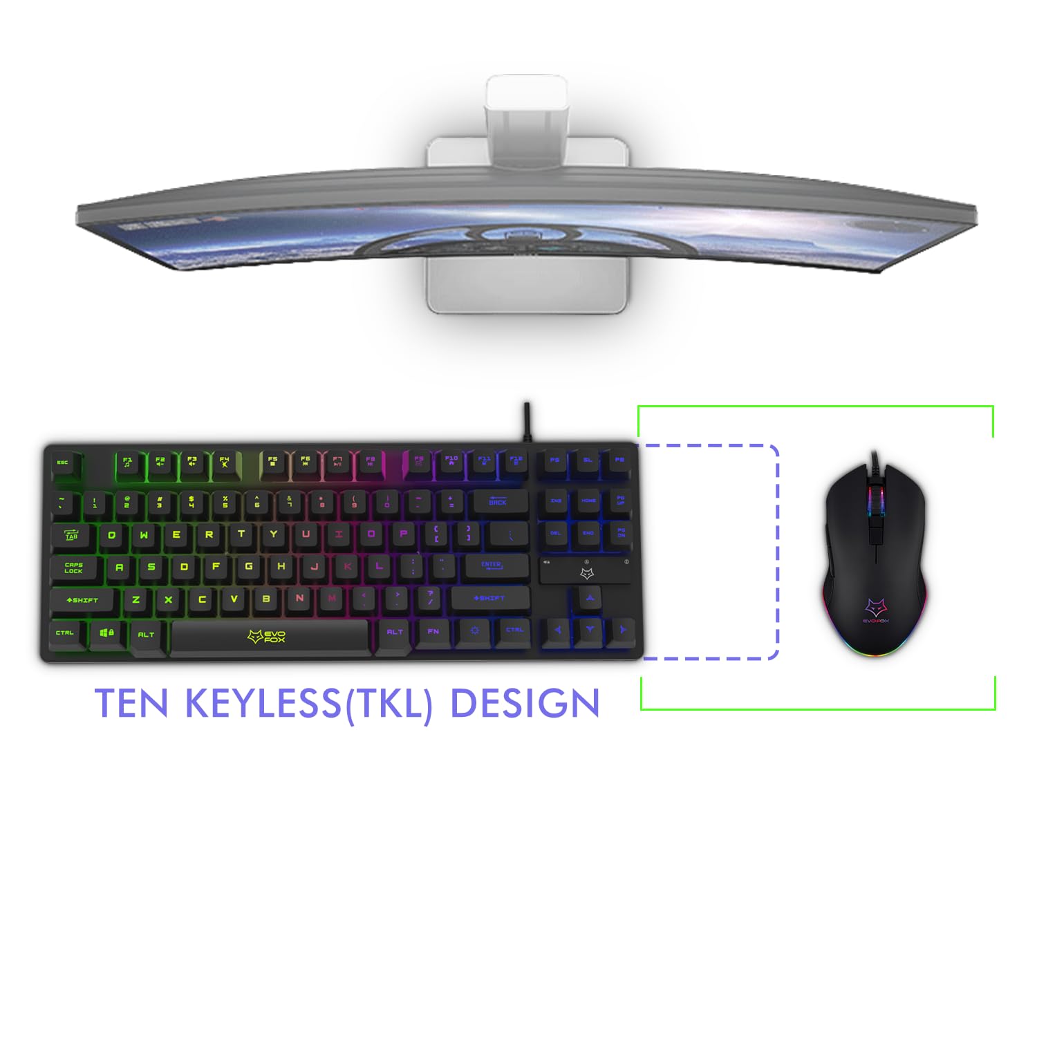 EvoFox Fireblade Wired TKL Gaming Keyboard with Breathing Effect |Backlit Keyboard Membrane, Mixed Color Lighting, Floating Keycaps, 19 Anti-Ghosting Keys, Windows Lock Key, Braided cable (Black) - Video Games from EvoFox - Shop in Sri Lanka at Arcade.lk