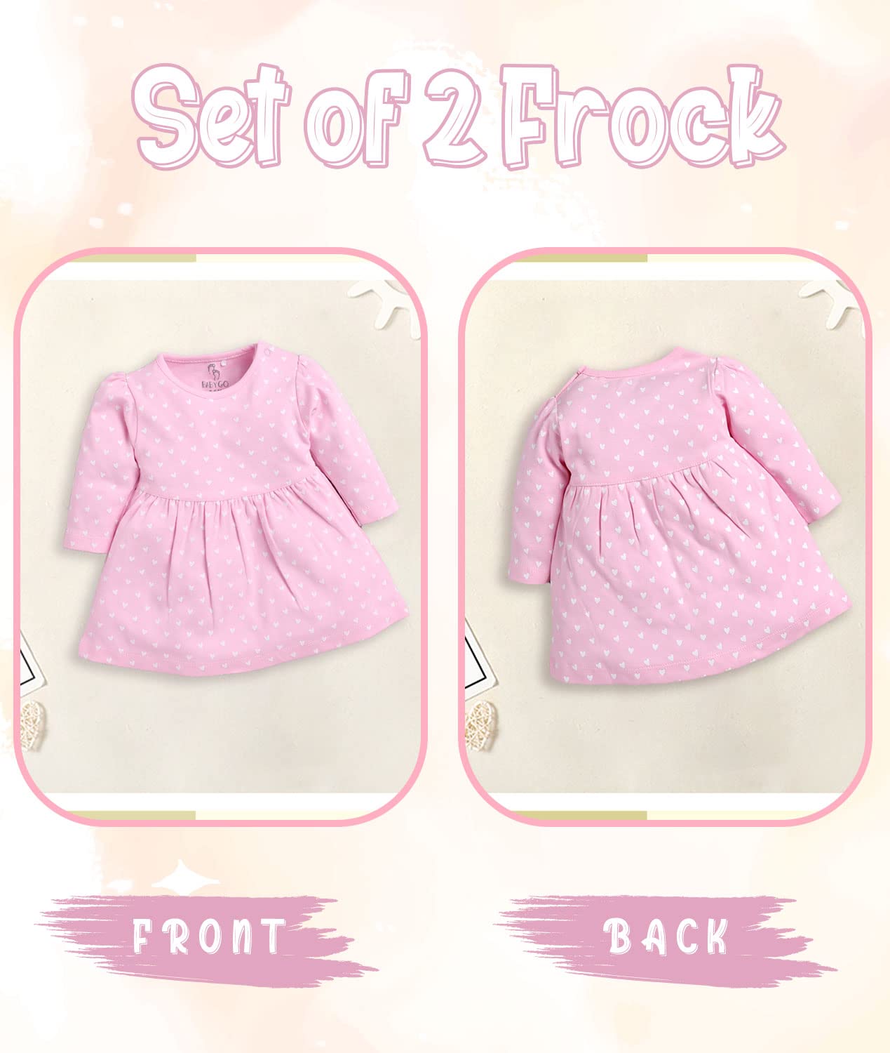 BabyGo Full Sleeve Regular Round Neck A Line Frocks for Baby Girls (Pack of 2) Pink - Apparel from BABY GO - Shop in Sri Lanka at Arcade.lk