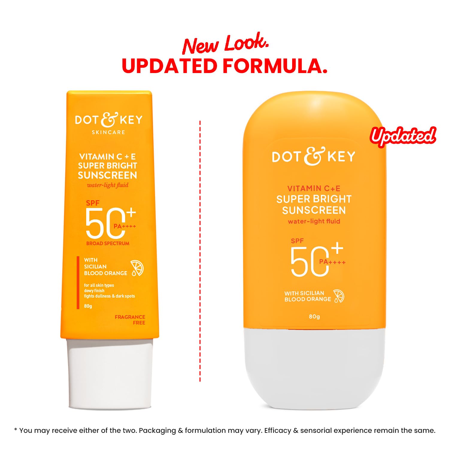 Dot & Key Vitamin C + E Super Bright Sunscreen In-Vivo Tested SPF 50+ PA++++ With New-Age UV Filters, Water-Light Fluid, Boosts Glow, Reduces Dullness & Dark Spots, Checks Tanning, No White Cast, 80g