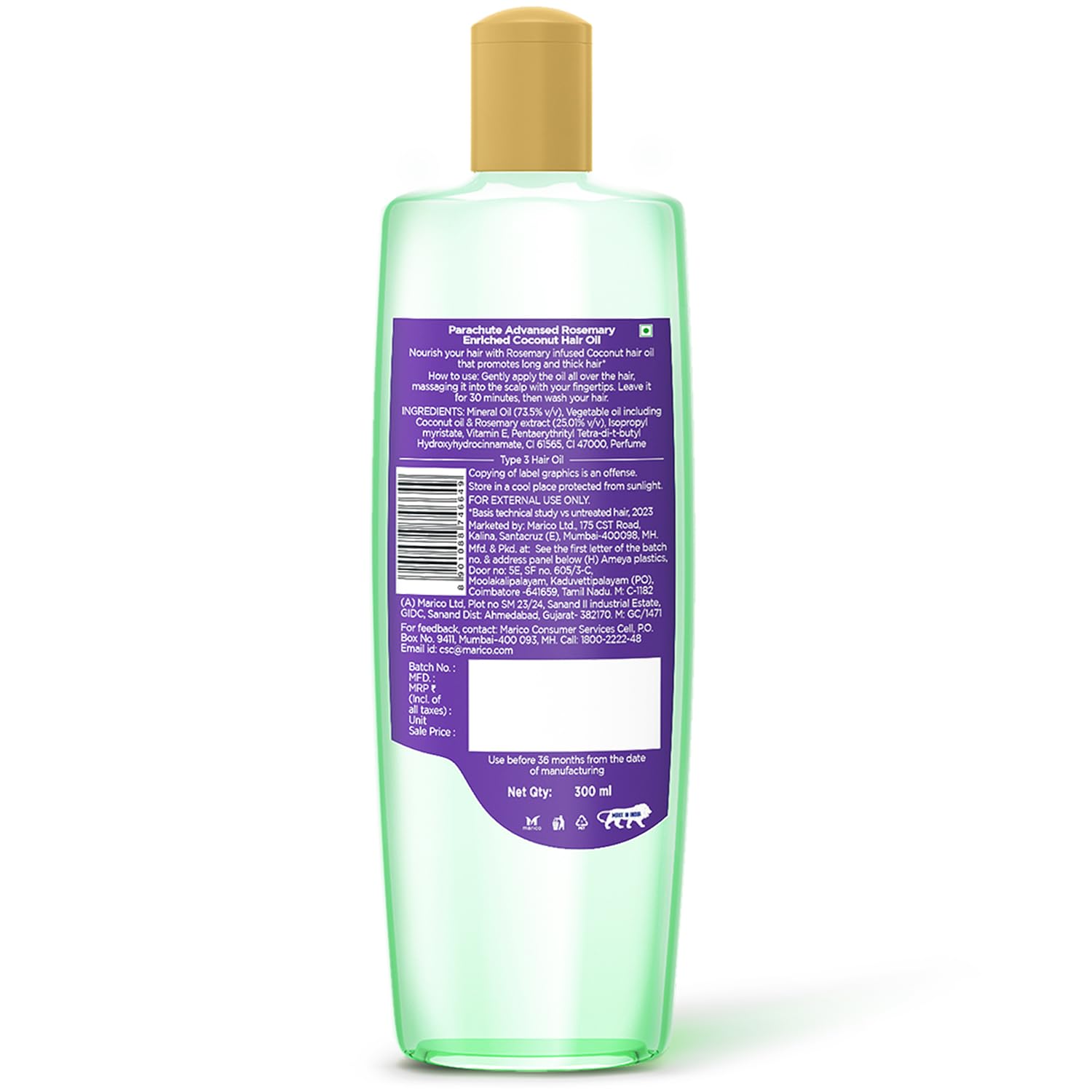 Parachute Advansed Rosemary-enriched Coconut Hair Oil| Rosemary Hair Oil| Superfoods Magic| Long & Thick Hair|300 Ml