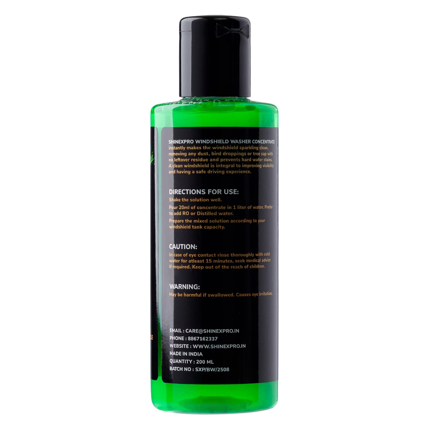 ShineXPro Windshield Washer Fluid For Car - 200mL - Car Windshield Cleaner Liquid In Concentrate Form (20mL Enough For 1L Tank) - Get A Streak Free Finish With Our Car Wiper Liquid