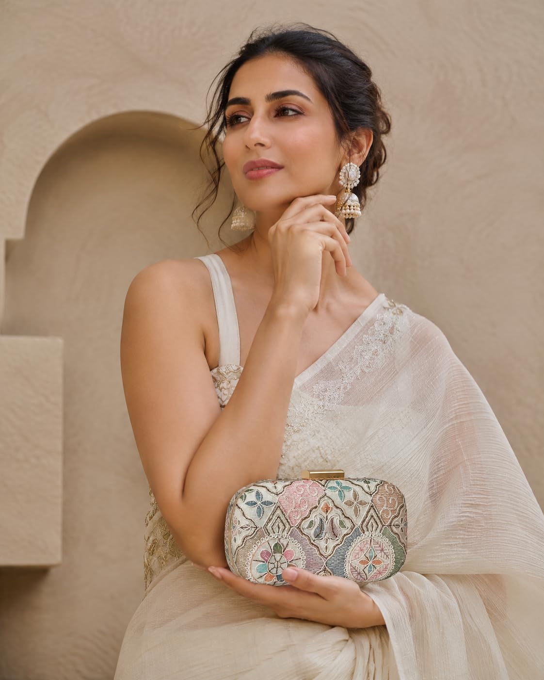 THE TAN CLAN Mughal Long Clutch for women Purses Luxury Evening Handbags for ladies with Detachable Handle