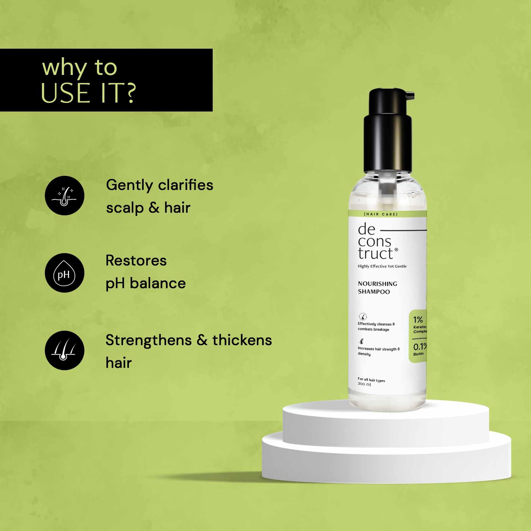 Deconstruct Nourishing Shampoo For Hair Breakage | Keratin & Biotin | For Dry and Frizzy hair | Gently Removes Excess Oil | Prevents Hair Breakage | For Healthy Hair | For Men & Women | 200ml
