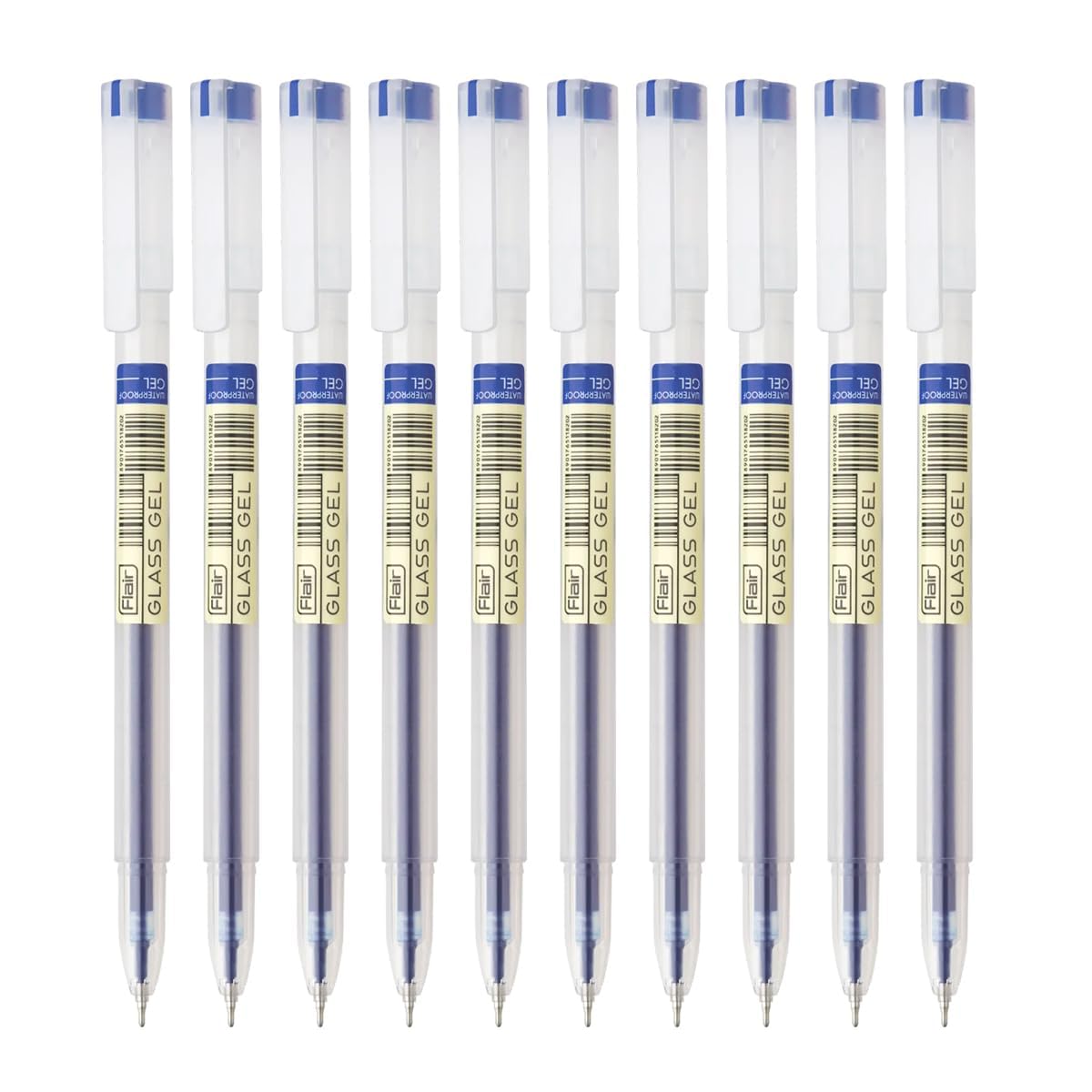 FLAIR Glass Gel Pen Wallet Pack | Tip Size 0.6 mm | Water Proof Ink For Smooth Flow System | Low-Viscosity Ink For Smudge Free Writing | Blue ink, Pack of 10
