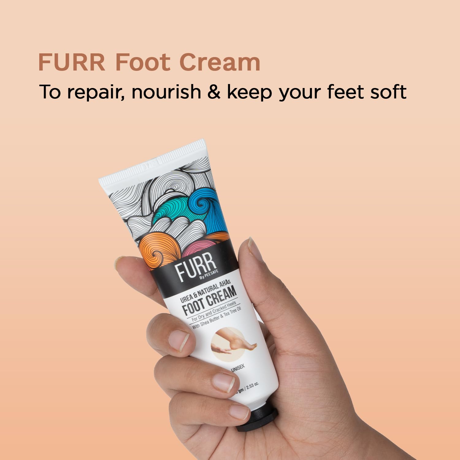 FURR 10% Urea & Natural AHAs Foot Cream | For Dry & Cracked Heels | 1% Salicylic Acid | Infused with Shea Butter, Tea Tree Oil, and Aloe Vera Extract | Deeply Hydrates, Repairs & Exfoliates | 75g