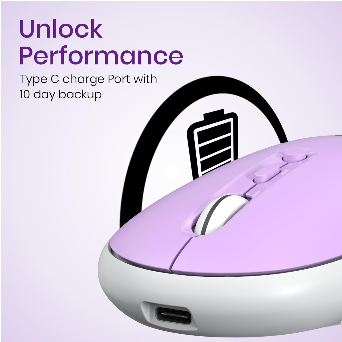 Portronics Toad II Bluetooth Mouse, with Bluetooth 5.0 & 2.4 Ghz Dual Wireless Connectivity, Rechargeable Battery, Adjustable DPI up to 1600 Compatible with Laptop, MacBook, PC (Purple)