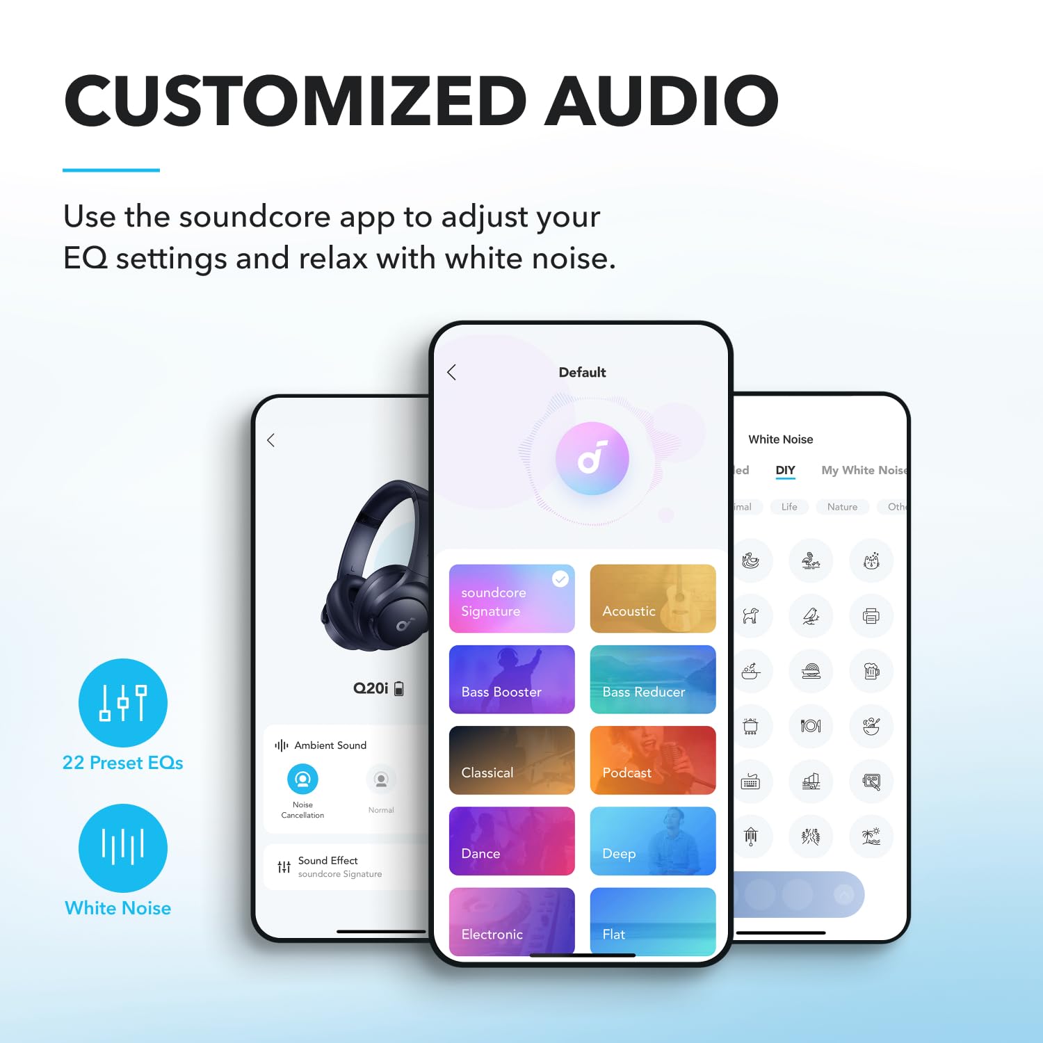 soundcore by Anker Q20i Wireless Bluetooth Over-Ear Headphones with Hybrid Active Noise Cancelling, 40h Playtime in ANC Mode, Hi-Res Audio, Deep Bass, App Personalization (Blue)