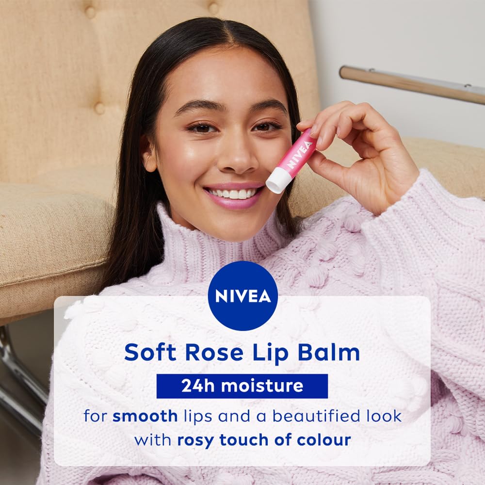 NIVEA Soft Rose Shine 4.8g Lip Balm | 24H Melt in Moisture Formula | Natural Oils | Glossy Finish,4.8 g (Pack of 1)