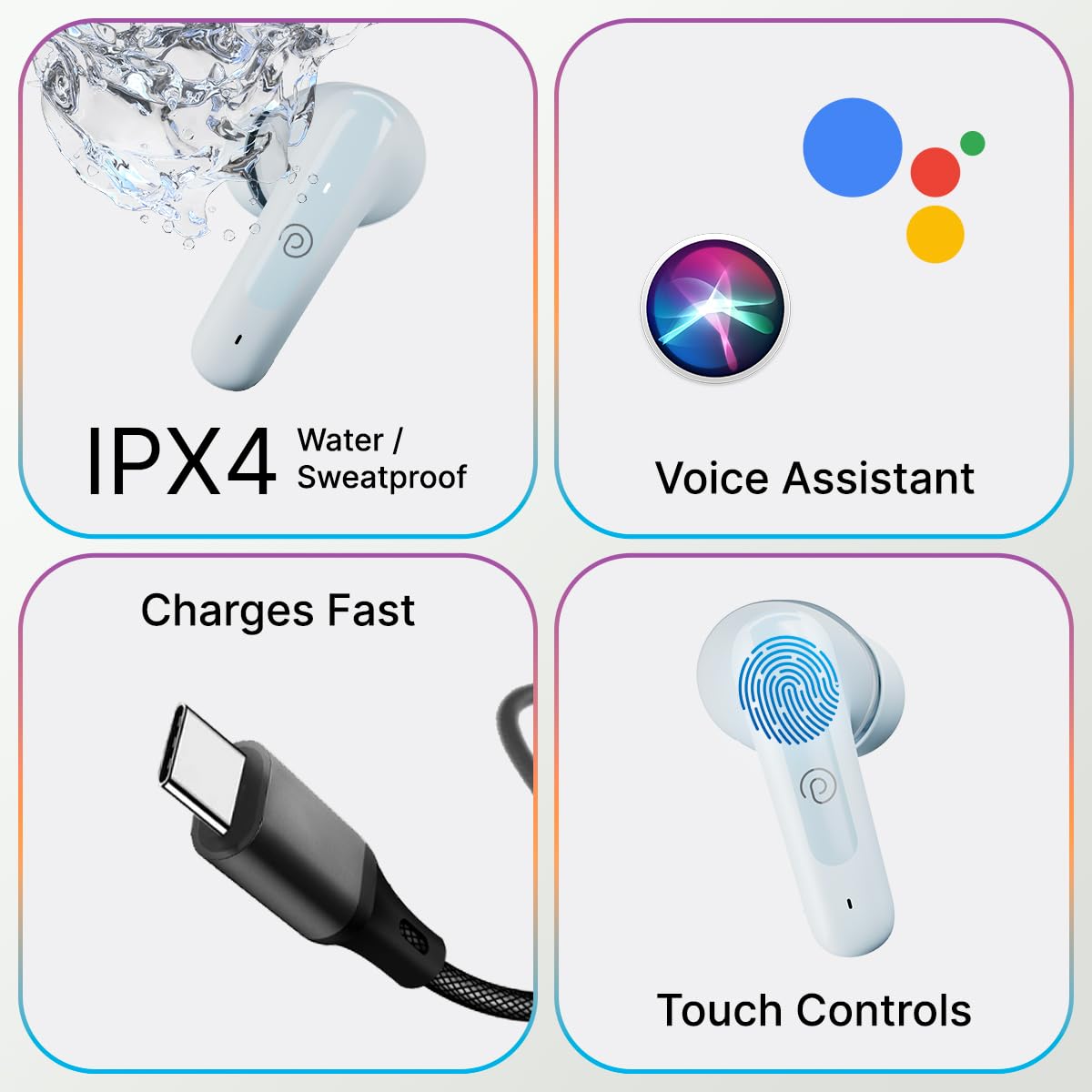 pTron Bassbuds Astra in-Ear TWS Earbuds w/Stereo Sound, 50Hrs Playtime, Stereo Calls, Custom EQ, Mobile App, BTv5.3 Headphones, Touch Control, Voice Assistant, Type C Charging & IPX4 (Grey)