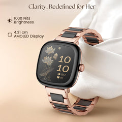 Titan AiRA 1.70" AMOLED Smart Watch for Women Latest with Silicone Strap Stress Monitoring, 1000 Nits, Functional Crown, AI Enabled, IP68 Water Resistant Upto 7 Days Battery Life - Rose Gold