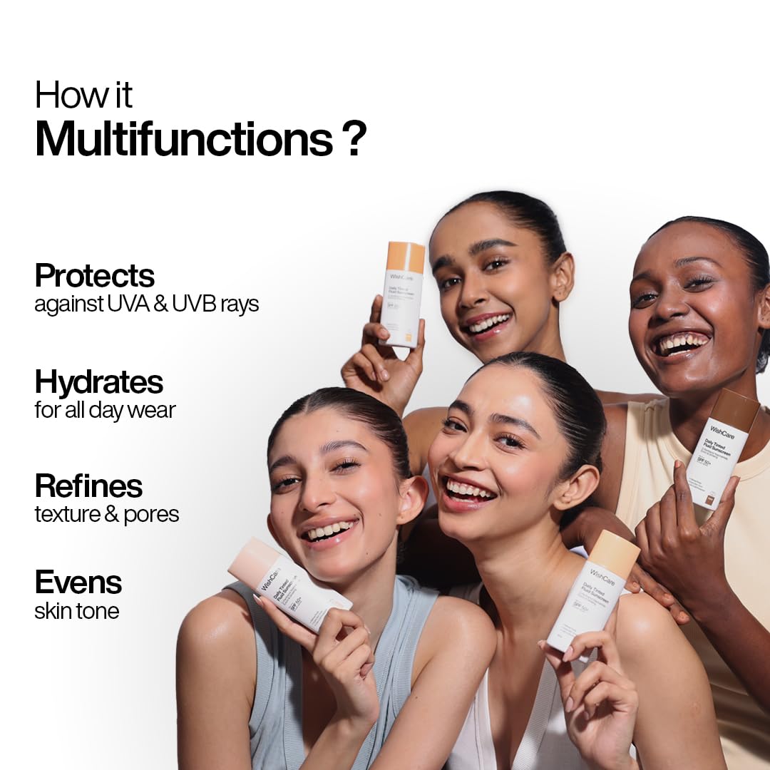 WishCare Daily Fluid Tinted Sunscreen SPF50 PA++++ | M201 | Broad Spectrum Protection for all skin types| In-Vivo Tested Tinted Sun Screen | D-Panthenol, Niacinamide, Ectoin & Ginseng | 50ml