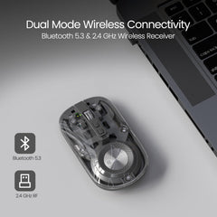 Portronics Toad 8 Transparent Wireless Bluetooth Mouse with Dual Wireless (BT + 2.4 GHz), Rechargeable Battery, Noise-Free Clicking, Show/Hide Desktop, Multi-Device Pair, Adjust Sensitivity (Grey)