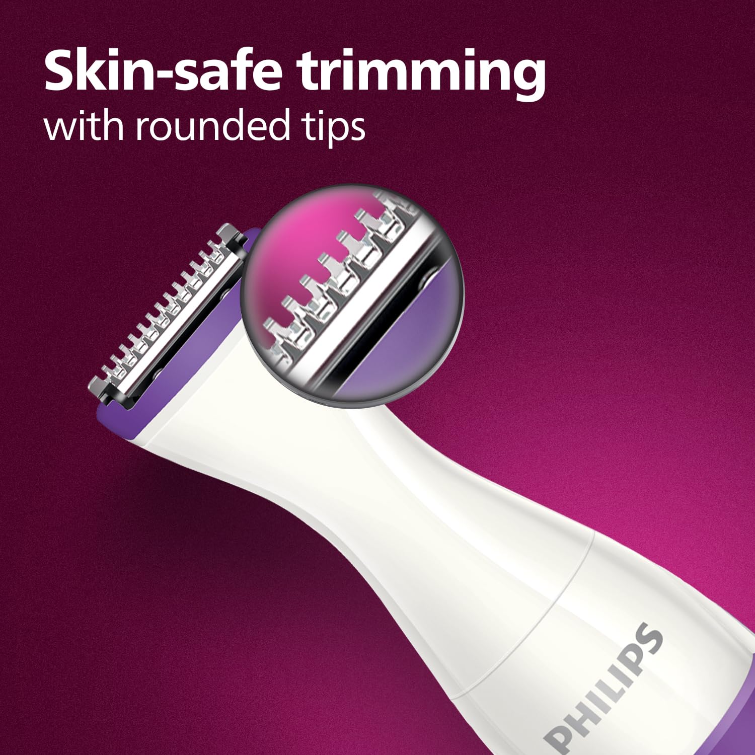 Philips Body Trimmer for Women BRT383/15, Skin Safe with Rounded Tips, 2in1 Trim or Shave, Hair Removal for Intimate Areas, Arms, Legs & Body, No Skin Irritation, Travel Friendly