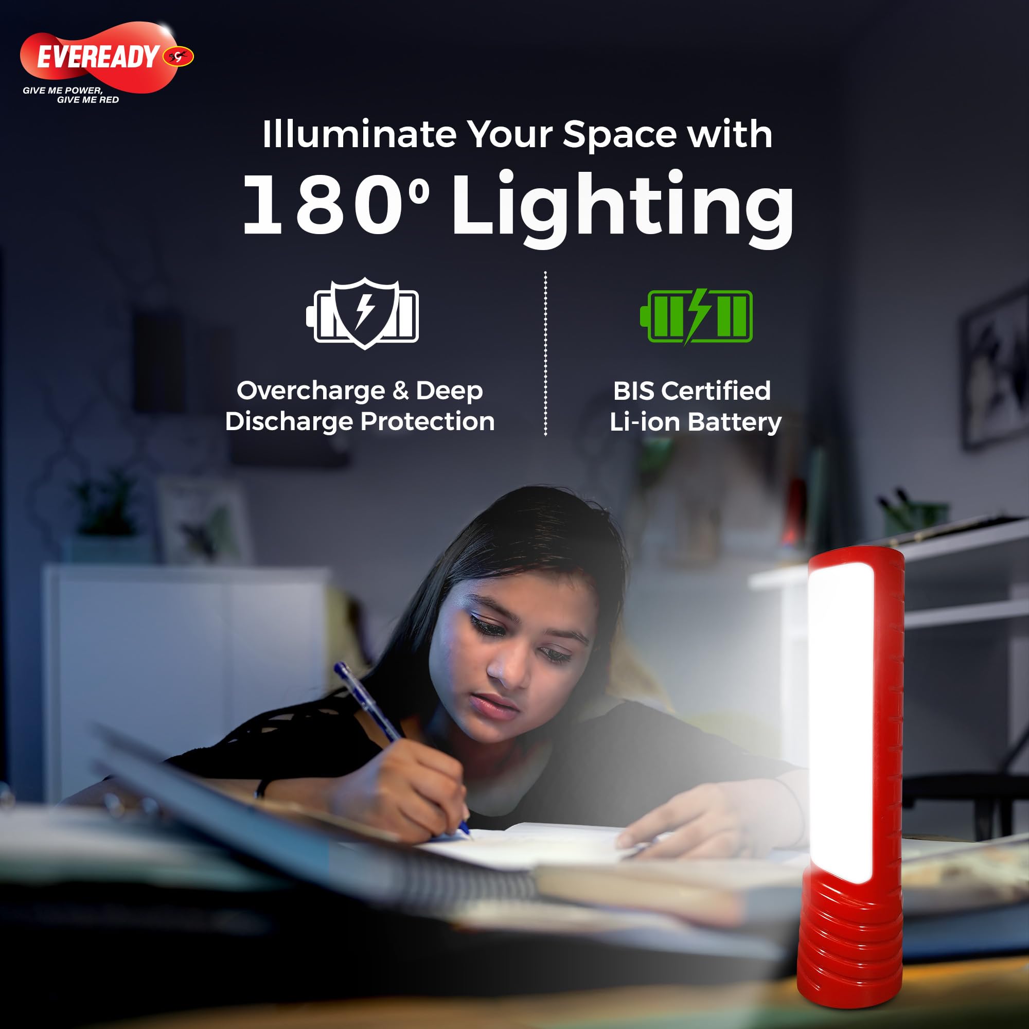 EVEREADY LED Townlite HL40, 2W Torch Cum 2.5W Lantern, Type-C USB Fast Charging, ?220 Lumen, Overcharge & Deep Discharge Protection, Powered by BIS Certified Li-Ion Battery