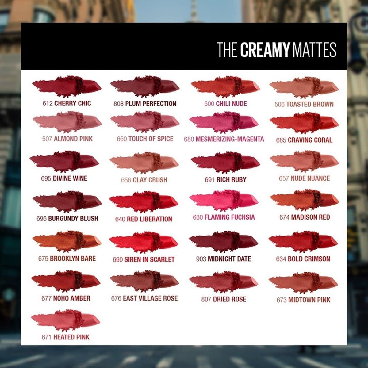 Maybelline New York Matte Lipstick, Intense Colour, Moisturised Lips, Color Sensational Creamy Matte, 674 Madison Red, 3.9g