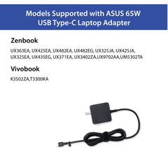 ASUS AC65-00 65W USB Type-C Adapter/Charger Connector, USB PD 3.0 Technology with 5V/3A, 9V/3A, 15V/3A and 20V/3.25A Output for Laptop, Black