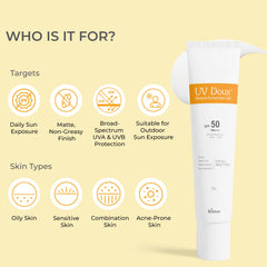UV Doux Silicone Sunscreen Gel SPF 50 PA+++|India’s No.1 Dermatologist Recommended Brand|Invitro,In-Vivo Tested|UVA/UVB Protection, Benzene Free|No White Cast |Oily & Acne-Prone Skin |75 g