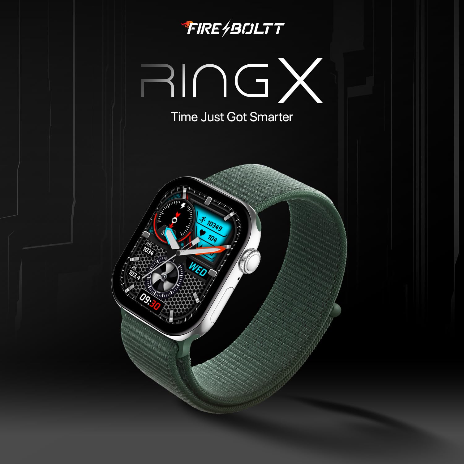 Fire-Boltt Ring X Smartwatch 2.01” Display with Always On Display, Bluetooth Calling, Wireless Charging, AI Voice Assistant, 100+ Sports Modes, Health Suite, 500+ Watchfaces (Green)
