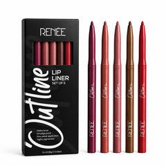RENEE Outline Lip Liner - Combo of 5 with Built-in Sharpener l Long Lasting l Smudge Proof l Smooth Matte Finish l Rich Color Payoff l One Swipe Application l Ultimate Precision l Easy to Glide