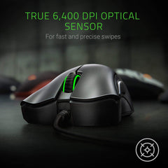 Razer DeathAdder Essential Wired Gaming Mouse I Single-Color Green Lighting I 6400DPI Optical Sensor- Black - RZ01-03850100-R3M1
