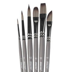 BRUSTRO VelveTouch Artist Brushes | Set of 6 | Gouache, Acrylics, Watercolor, and Oil Painting | Short Handle, Synthetic Bristles, Round, Filbert, Dagger, Flat Shape