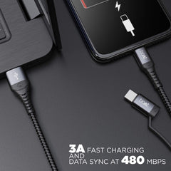 boAt Deuce USB 300 2 in 1 Type-C & Micro USB Stress Resistant, Sturdy Cable with 3A Fast Charging & 480mbps Data Transmission, 10000+ Bends Lifespan and Extended 1.5m Length(Mercurial Black) - Wireless Accessory from boAt - Shop in Sri Lanka at Arcade.lk