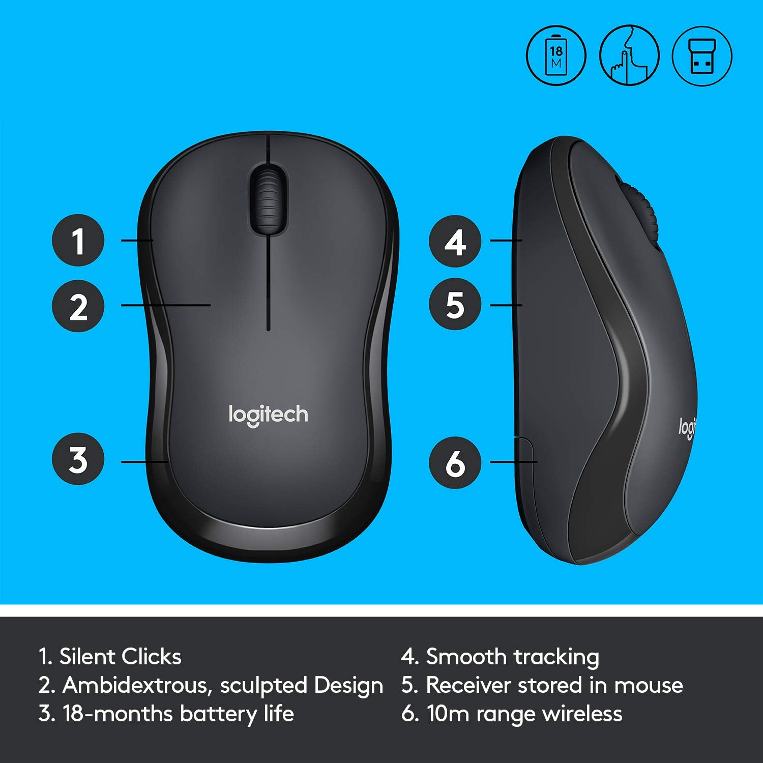 Logitech M221 Wireless Mouse, Silent Buttons, 2.4 GHz with USB Mini Receiver, 1000 DPI Optical Tracking, 18-Month Battery Life, Ambidextrous PC/Mac/Laptop - Charcoal Grey - Personal Computer from Logitech - Shop in Sri Lanka at Arcade.lk