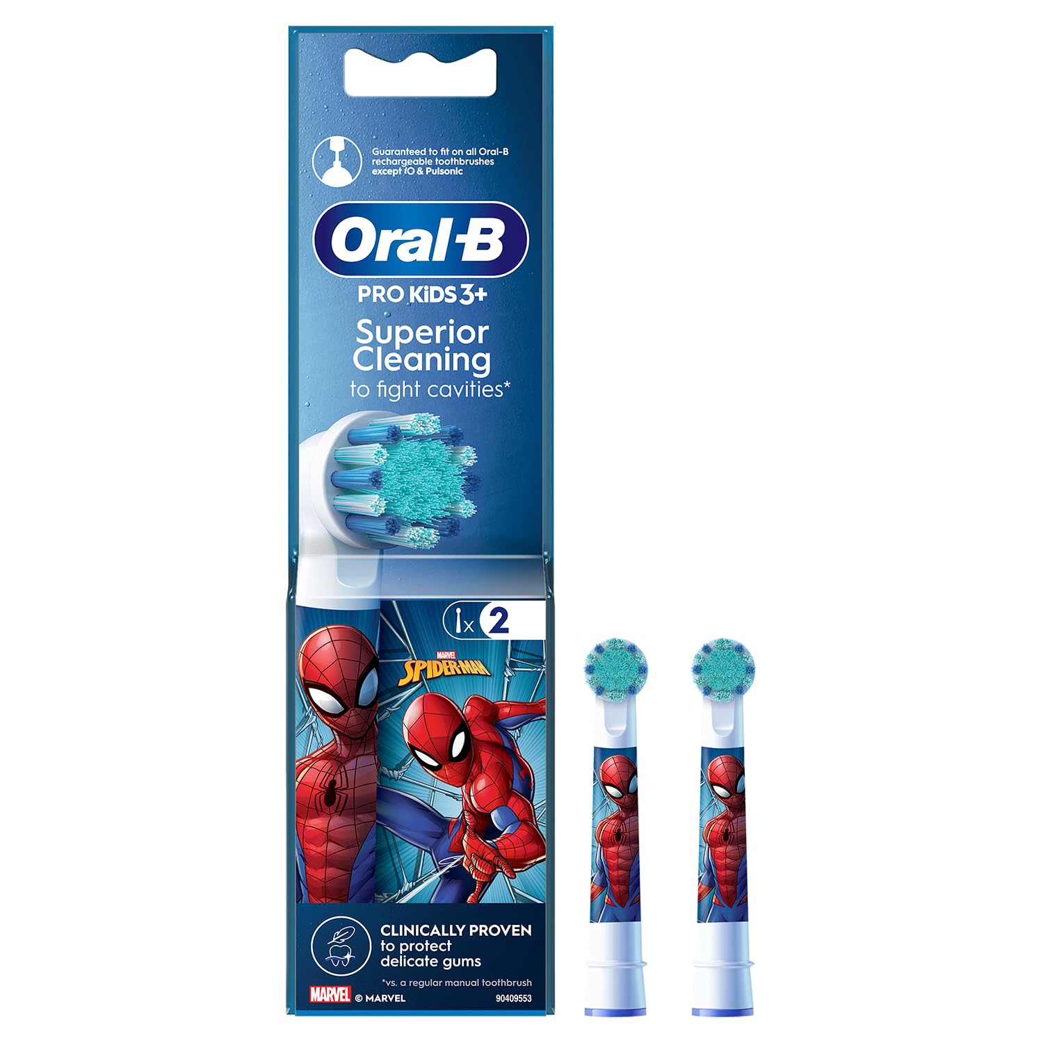 Oral-B ORIGINAL Kids Rechargeable Electric Toothbrush Soft Replacement Brush Heads [10X POWERFUL THAN COMPATIBLE PRODUCTS],Spider Man, 2 Refills, Deep clean between teeth