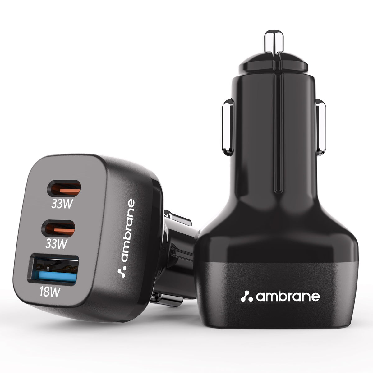 Ambrane 84W Triple Output Fast Car Charger with 2 Type-C & 1 USB, 33W Type C Charging with PD, Fast Charging Adapter Compatible with Cars for iPhone & Android Smartphones (Charge C84,Black)