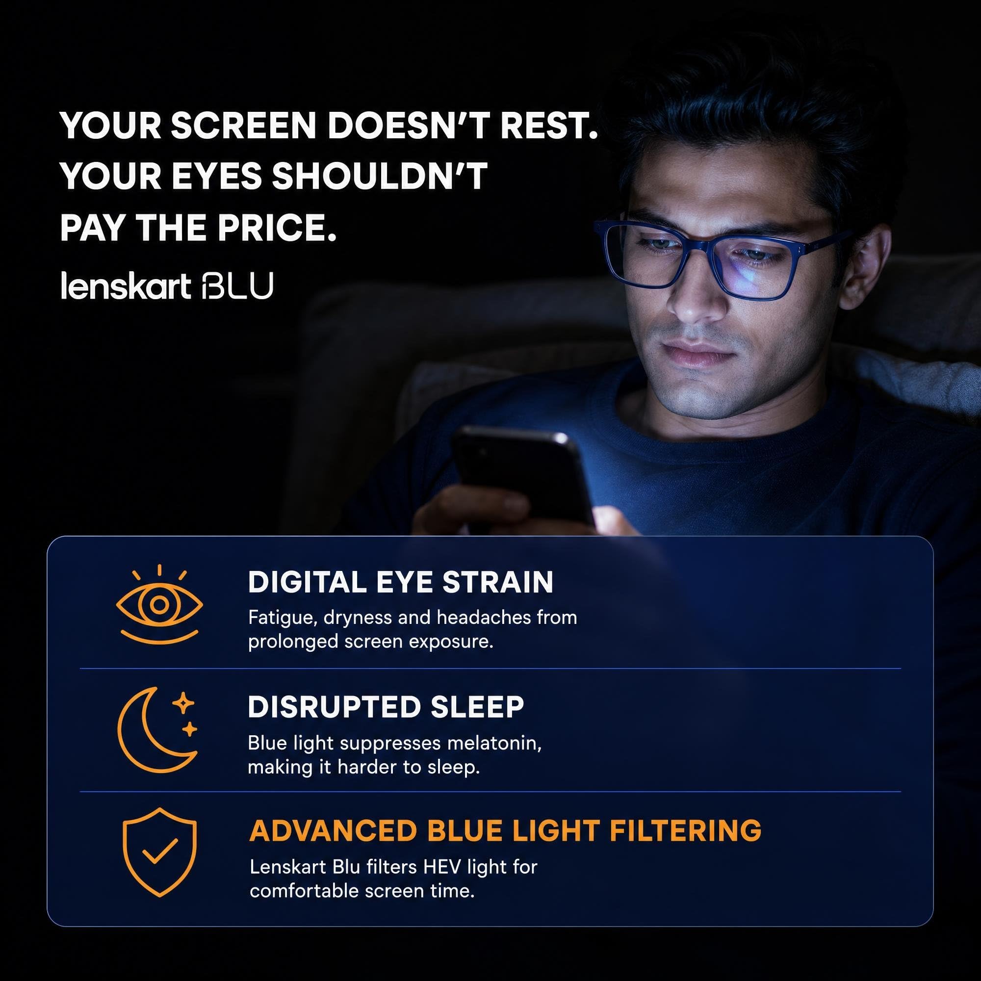 LENSKART BLU | Zero Power Blue Cut Computer Glasses | Gaming Glasses | Anti Glare, Lightweight & Blocks Harmful Rays | UV Protection Specs | Men & Women | Medium | LB E13526