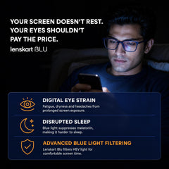 LENSKART BLU | Zero Power Blue Cut Computer Glasses | Gaming Glasses | Anti Glare, Lightweight & Blocks Harmful Rays | UV Protection Specs | Men & Women | Medium | LB E13526