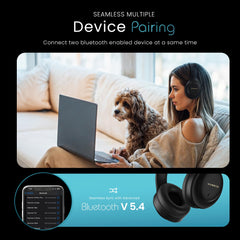 HAMMER Vibe ENC Bluetooth Headphone, 40mm Driver, Dual Pairing, 50hrs Playtime, Voice Assistant, BT V5.4, Game Mode, Soft Cushions, Lightweight Headphones for Music, Gaming and Calls (Black)