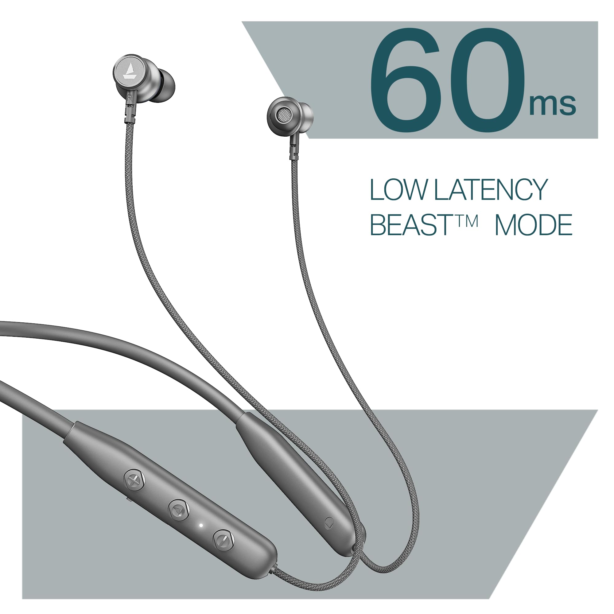boAt Rockerz 113, 40H Battery, Dual Pair, Fast Charge, ENx Tech, App Support, Magnetic Buds, Bluetooth Neckband, Wireless with Mic in Ear Earphones (Ash Grey)