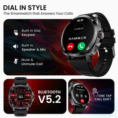 HAMMER Fit Pro 1.43" Super AMOLED Display Smart Watch Round Dial with Bluetooth Calling, Metallic Build, Always on Display, Multi Sports Modes (Black)