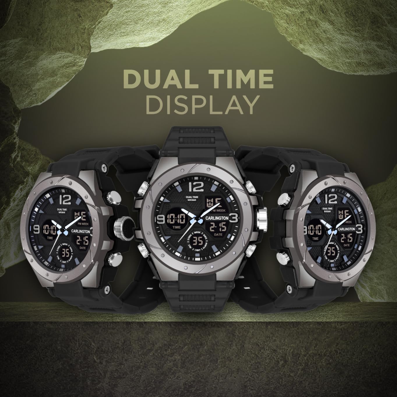 Carlington Resin Endurance Analog-Digital Sports Watch For Men And Boys - Ct 9105 Black