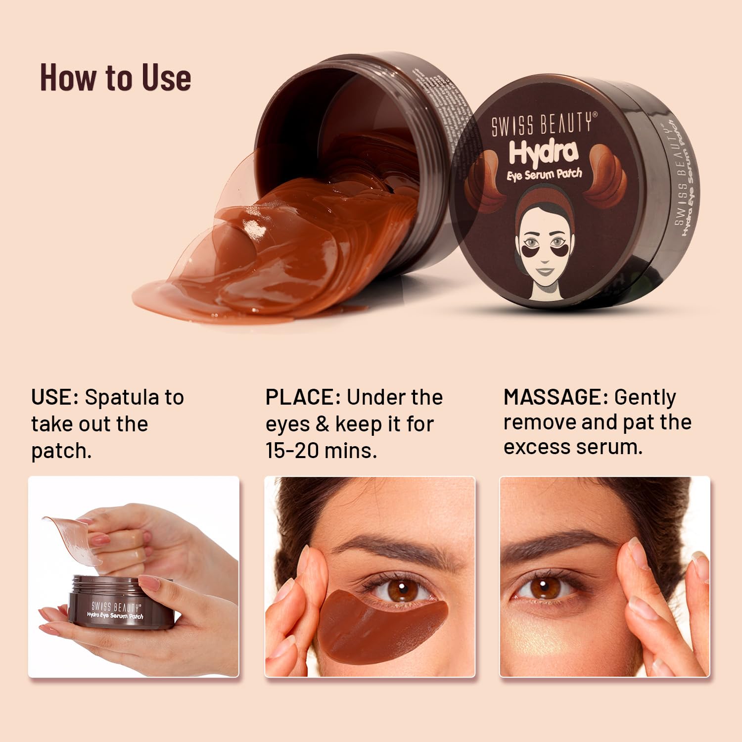 Swiss Beauty Hydra Anti Wrinkle Eye Serum Patch| Treats Dark Circles, Fine Lines And Wrinkles | Enriched With Collagen And Aloe Vera Extract | Shade - 03 Coffee, 60 Pcs