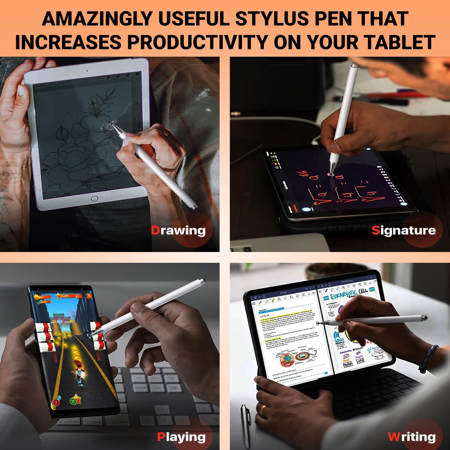 Tukzer Universal Stylus Pen for Smartphone/Tablet/iPad/Pro/Air/iPhone/iOS/Android/All Touch Screens Devices| Fine Point Disc Tip, Lightweight Aluminum Body Magnetic Cap Drawing Writing (White)