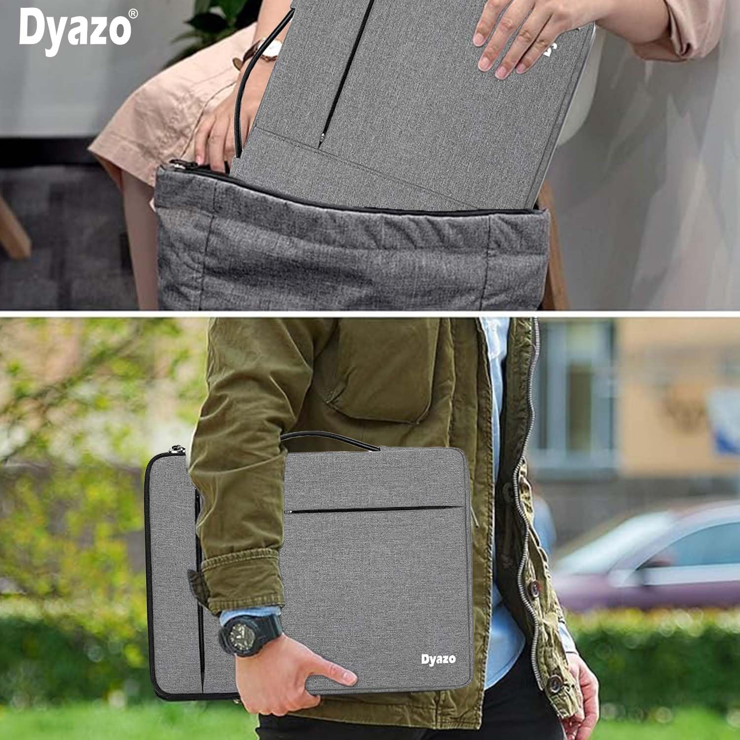 DYAZO Laptop Sleeve/Cover with Handle & Two Front Accessories Pockets Compatible for Apple, Dell, Lenovo, Asus, Hp, Samsung, Mi, MacBook and Other Notbooks (Grey)