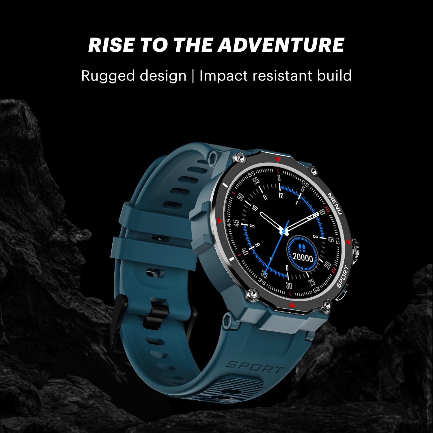 Noise Force Rugged & Sporty 1.32" Bluetooth Calling Smart Watch, 550 NITS, 7 Days Battery, AI Voice Assistance, Smart Watch for Men (Jet Black)