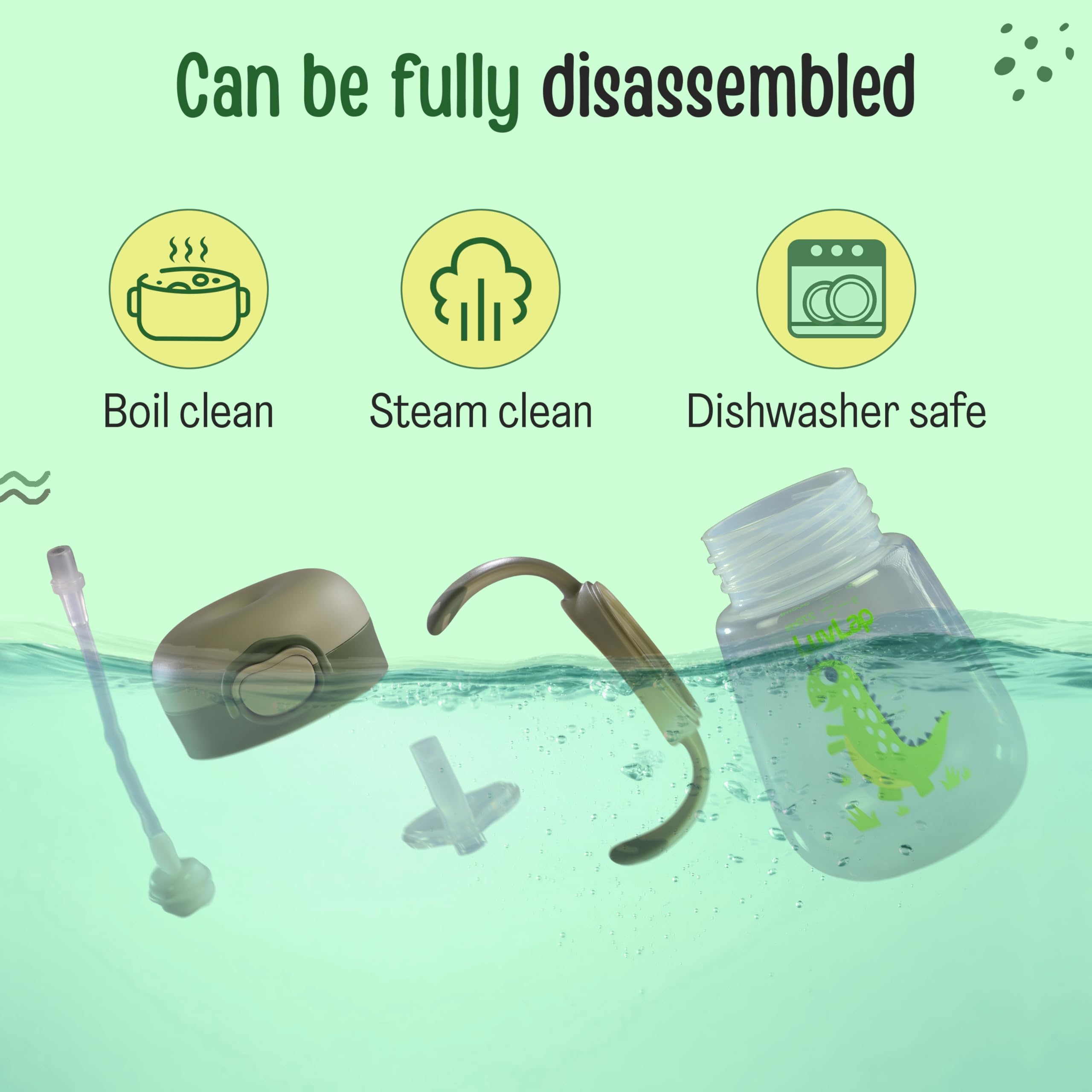 LuvLap Bite Resistant Soft Silicone Straw Sipper Cup with Handle, with Weighted Straw, Sippy Cup with Anti Spill Lock, BPA Free, 300 ml, Green, Training Cup for Kids