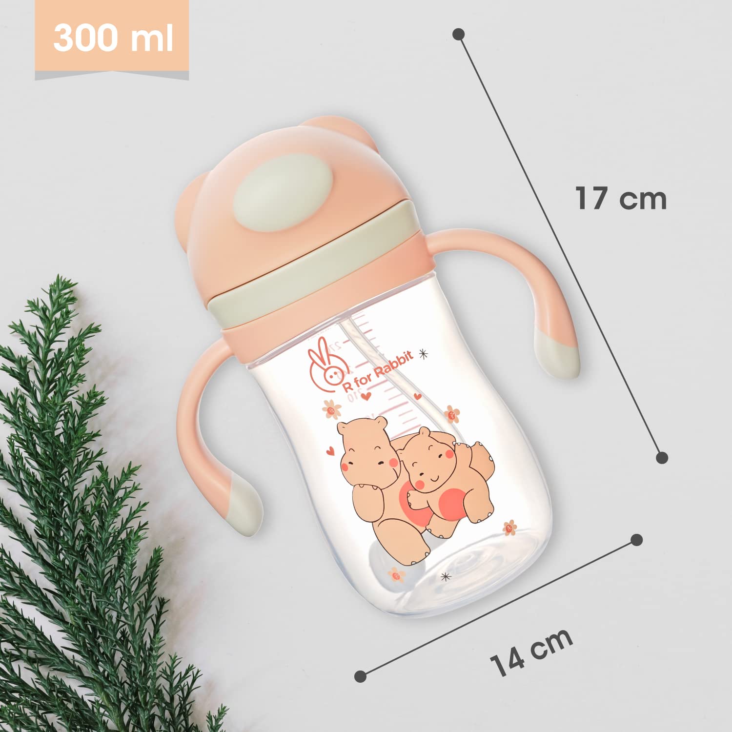 R for Rabbit Premium Hippo Baby Straw Sipper Bottle |10 fl oz | Anti Spill Sippy Cup with Soft Silicone Straw BPA Free & Non-Toxic for Baby or Kids of 12 Months -(300 ml Yellow)